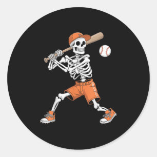 Skeleton Batting Baseball Halloween Classic Round Sticker