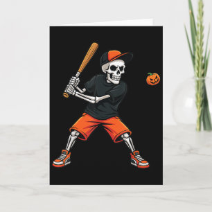 Skeleton Batting Pumpkin Baseball Halloween Costum Card