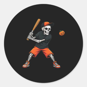 Skeleton Batting Pumpkin Baseball Halloween Costum Classic Round Sticker