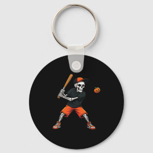 Skeleton Batting Pumpkin Baseball Halloween Costum Key Ring