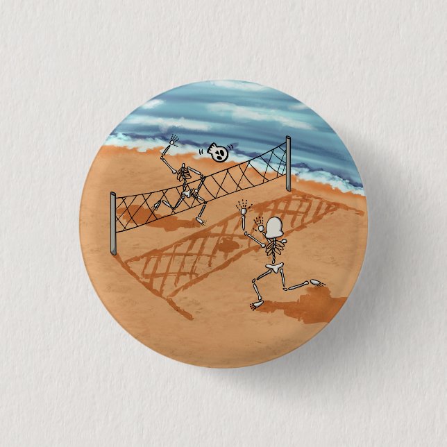 Skeleton Beach Volleyball Pinback Button (Front)