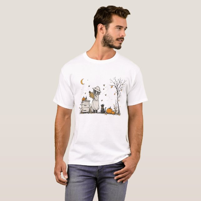 Skeleton Beekeeper Bees Halloween T-Shirt (Front Full)