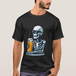 Skeleton Beer Drinking Sunglasses Funny Halloween T-Shirt