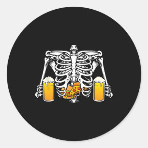 Skeleton Beer Lover Hamburger Pizza Xray Halloween Classic Round Sticker