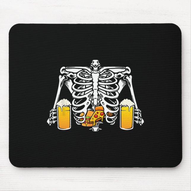 Skeleton Beer Lover Hamburger Pizza Xray Halloween Mouse Pad (Front)