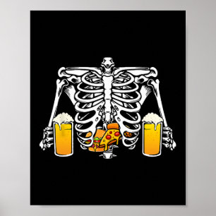 Skeleton Beer Lover Hamburger Pizza Xray Halloween Poster