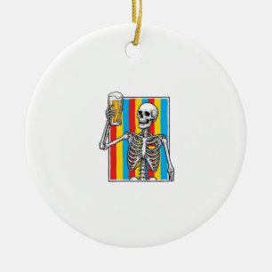 Skeleton Beer Rainbow Vintage Engraving Shirt_1 Ceramic Ornament
