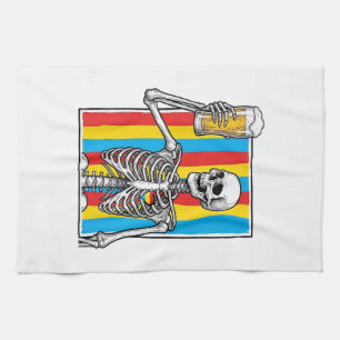 Skeleton Beer Rainbow Vintage Engraving Shirt_1 Tea Towel