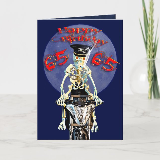 Skeleton biker 65th birthday card (Front)