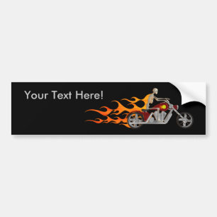 Skeleton Biker & Flames: Bumper Sticker