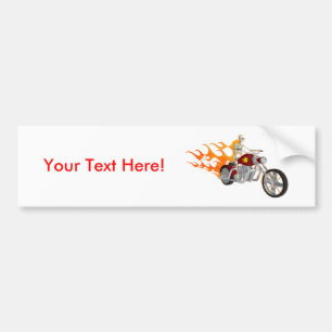 Skeleton Biker & Flames: Bumper Sticker