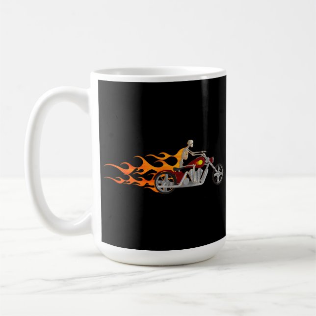 Skeleton Biker & Flames: Coffee Mug (Left)