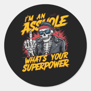 Skeleton biker Illustration with Slogans vintage Classic Round Sticker