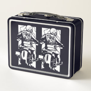 Skeleton Biker Metal Lunch Box