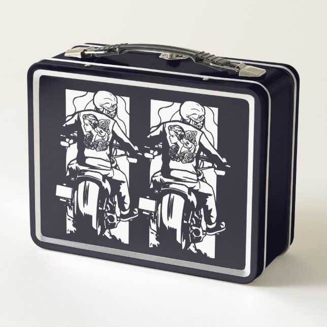 Skeleton Biker Metal Lunch Box (Back)
