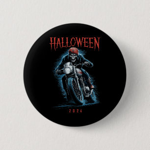 Skeleton Biker On Motorcycle Halloween 2024 Spooky 6 Cm Round Badge