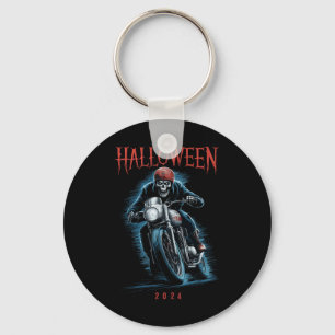 Skeleton Biker On Motorcycle Halloween 2024 Spooky Key Ring
