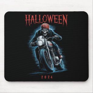 Skeleton Biker On Motorcycle Halloween 2024 Spooky Mouse Pad