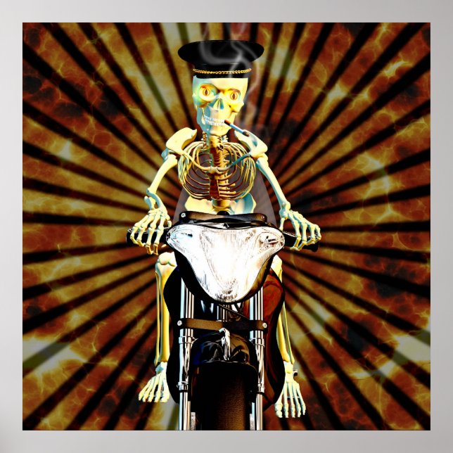 Skeleton biker smoking a cigarette poster (Front)