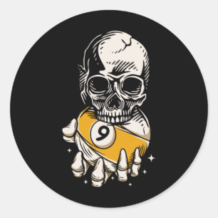 Skeleton Billiards Ll Snooker Pool Billiards Playe Classic Round Sticker