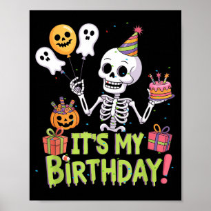 Skeleton Birthday Funny Happy Halloween Bday Boys  Poster