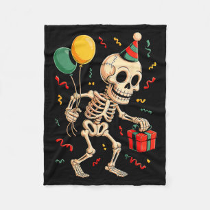 Skeleton Birthday Funny Happy Halloween Bday for Fleece Blanket
