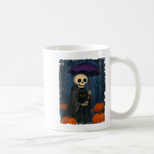 Skeleton Black Cat Purple Umbrella Pumpkin Hallowe Coffee Mug