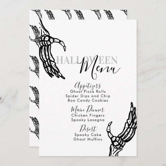 Skeleton Bones Hand Halloween Birthday Party Menu (Front/Back)