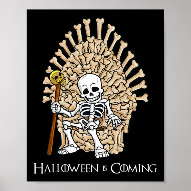 Skeleton Bones Throne Fun Halloween Boys Girls Kid Poster (Front)