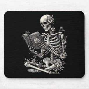 Skeleton Book Floral Skull Halloween Teacher Costu Mouse Pad