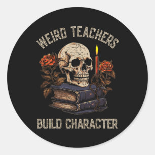 Skeleton Book Floral Skull Halloween Teacher Women Classic Round Sticker