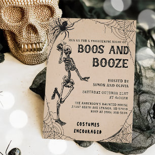 Skeleton Boos & Booze Adult Halloween Party  Invitation
