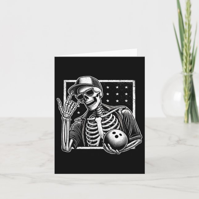 Skeleton Bowling Player Birthday Halloween Mens Wo Card (Front)
