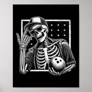 Skeleton Bowling Player Birthday Halloween Mens Wo Poster