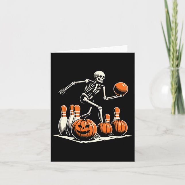 Skeleton Bowling Player Funny Bowler Halloween  Card (Front)