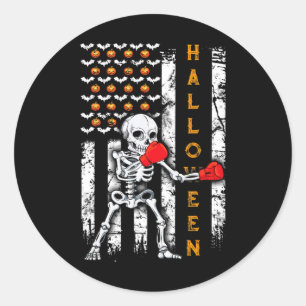 Skeleton Boxing Halloween Boxer Kickboxing Mma Us Classic Round Sticker