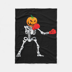 Skeleton Boxing Halloween Pumpkin Kickboxing Mma  Fleece Blanket
