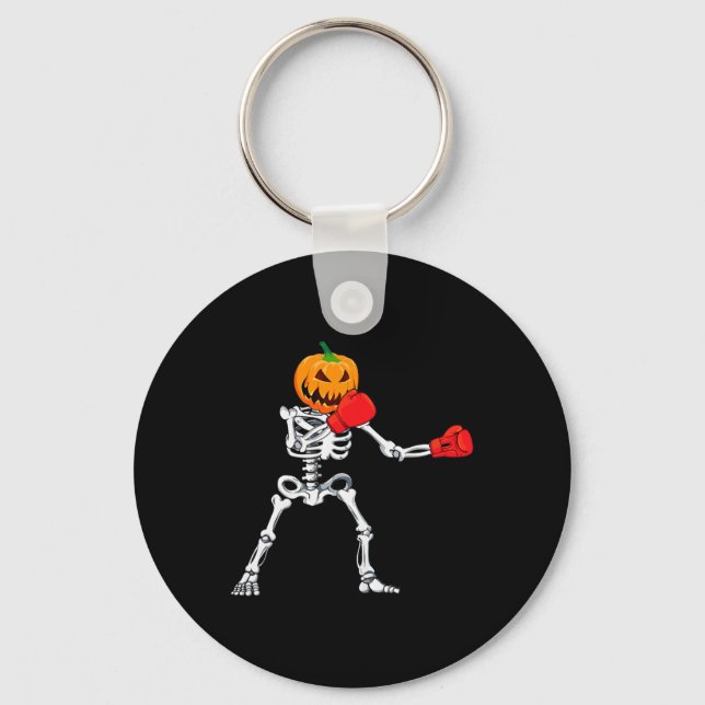 Skeleton Boxing Halloween Pumpkin Kickboxing Mma  Key Ring (Front)