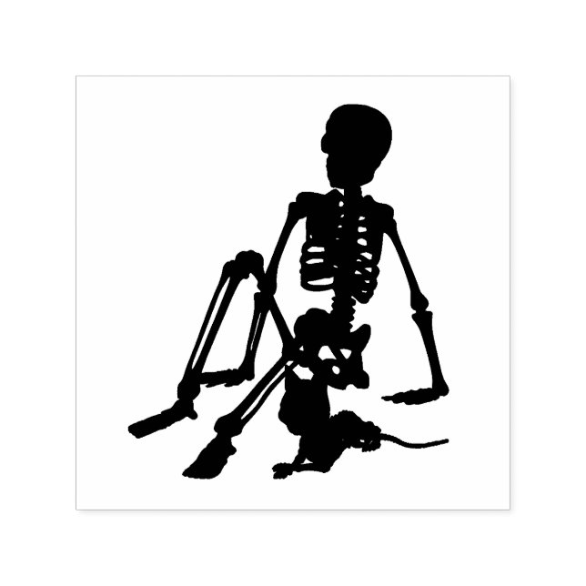 skeleton Boy and his pet cat silhouette art Self-inking Stamp (Design)