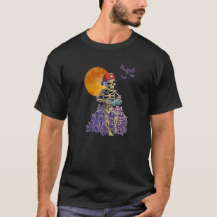 Skeleton Boy Gamer Pile Of Bones Halloween Moon Fl T-Shirt
