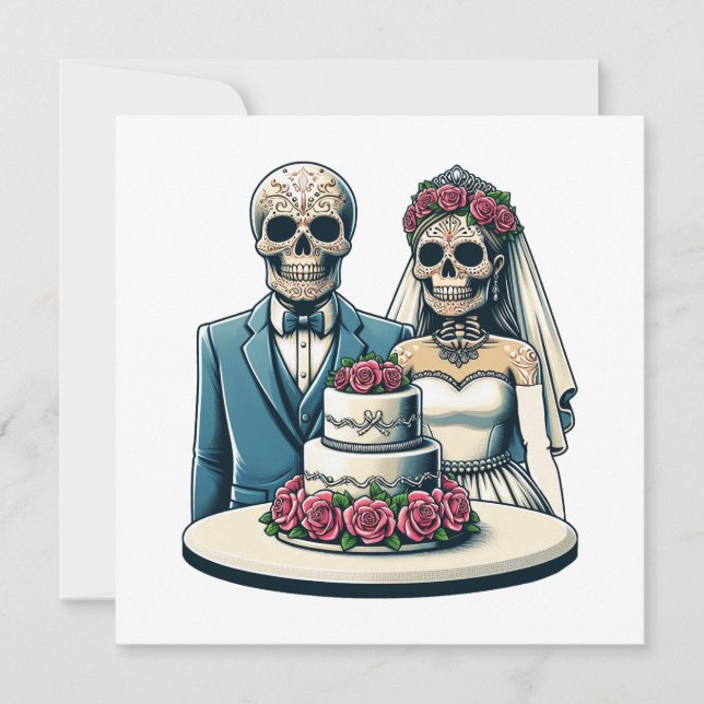Skeleton Bride And Groom Wedding day of dead Art  Invitation (Front)