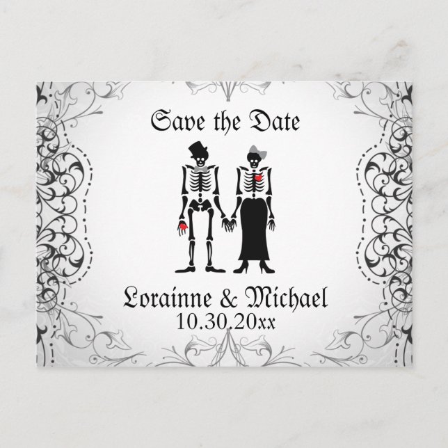 Skeleton Bride & Groom Save the Date Postcards (Front)