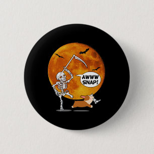 Skeleton Broken Leg Halloween Corgi Reaper Scythe 6 Cm Round Badge