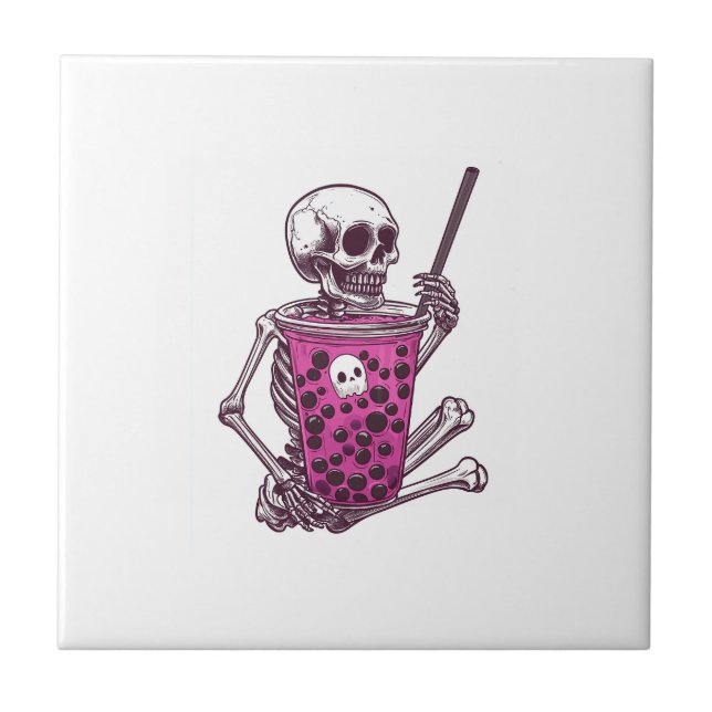  Skeleton Bubble Tea Ceramic Tile (Front)