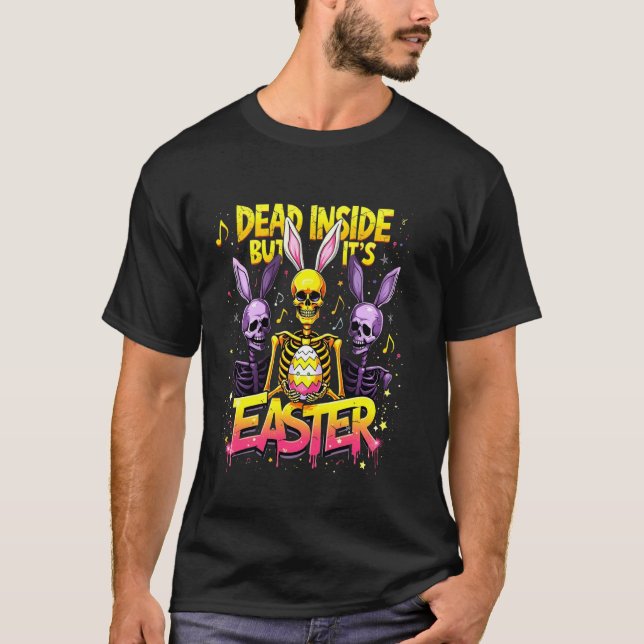 Skeleton Bunny Easter Egg Goth Aesthetic Funny Eas T-Shirt (Front)