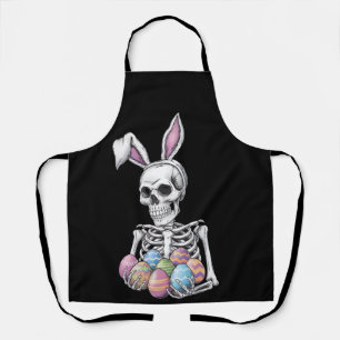 Skeleton Bunny Holding Easter Eggs Funny Rabbit Apron