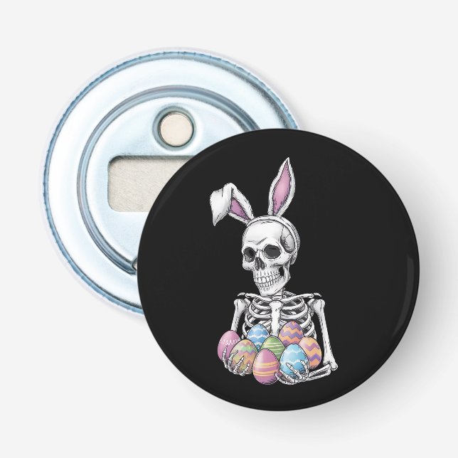 Skeleton Bunny Holding Easter Eggs Funny Rabbit Bottle Opener (Front)