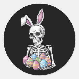 Skeleton Bunny Holding Easter Eggs Funny Rabbit Classic Round Sticker