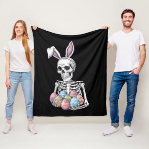Skeleton Bunny Holding Easter Eggs Funny Rabbit Fleece Blanket