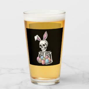 Skeleton Bunny Holding Easter Eggs Funny Rabbit Glass